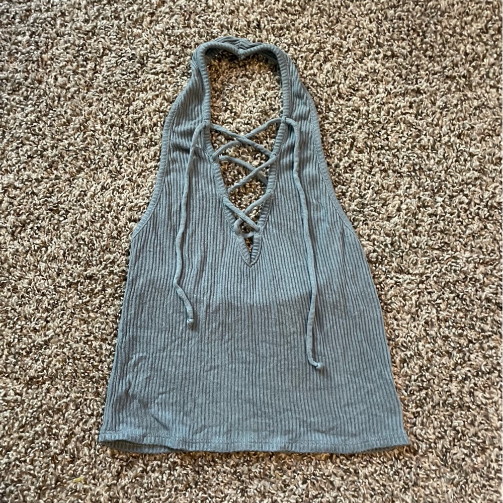 Gray Project Social T X Urban Outfitters Lace-up Cropped Halter Top M